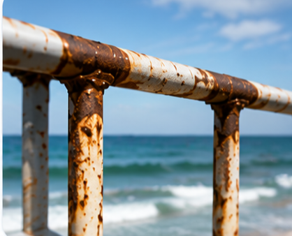 Atmospheric corrosion degradation from moisture, salt, and pollutants