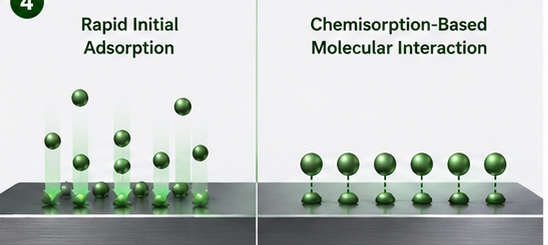 Chemisorption molecular bond formation on metal substrate